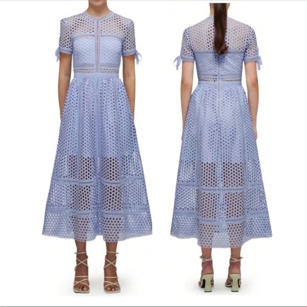 Self Portrait Guipure Lace Midi Dress in Lilac Size 2 New With Tag - Picture 11 of 11